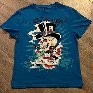 Ed Hardy "Classic Skull Logo" Men's T-Shirt. Blue. Medium